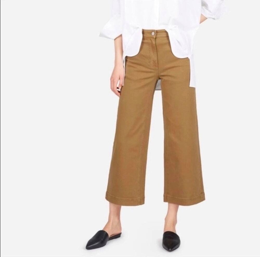 Everlane Wide Leg Crop Pants Women Size 4 Ochre Tan EUC Organic Cotton High Rise